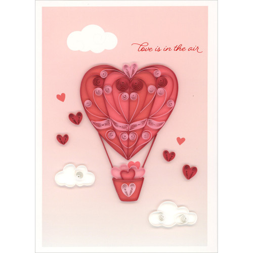 Romantic Handmade 3D Quilled Valentine's Day Card: Love is in the Air, Heart Shaped Hot Air Balloon: love is in the air