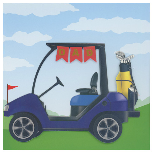 Handmade 3D Father's Day Card: Blue Golf Cart with DAD Banner: DAD