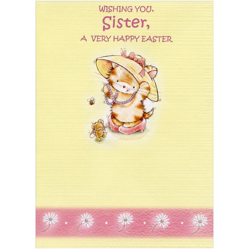 Cat and Bear: Sister Juvenile Easter Card: Wishing You, Sister, A Very Happy Easter