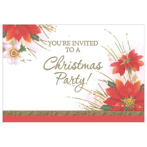 Poinsettias Christmas Party Invitations (8 Pack): You're Invited to a Christmas Party!