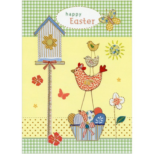 Tall Birdhouse with Blue Roof Easter Card: Happy Easter