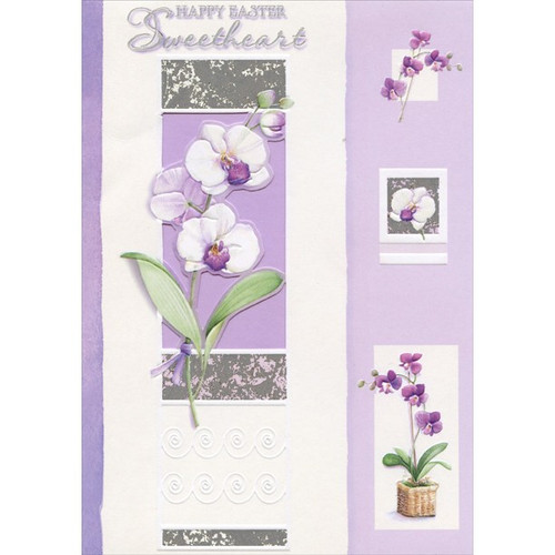 White and Purple Flower Die Cut Window: Sweetheart Easter Card: Happy Easter Sweetheart