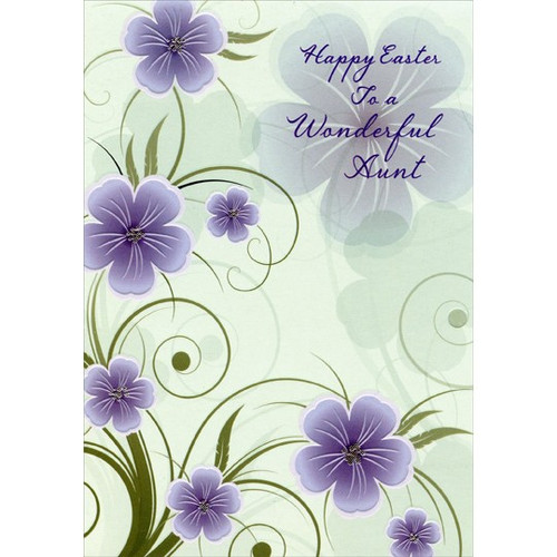 Purple Flowers on Mint Green: Aunt Easter Card: Happy Easter To a Wonderful Aunt