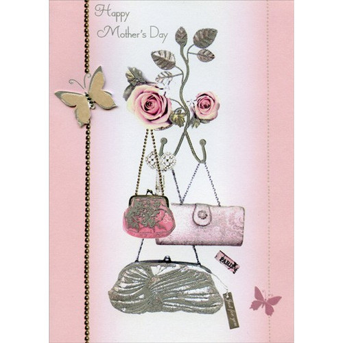 Gem Butterfly and Purses Handmade Designer Boutique Mother's Day Card: Happy Mother's Day