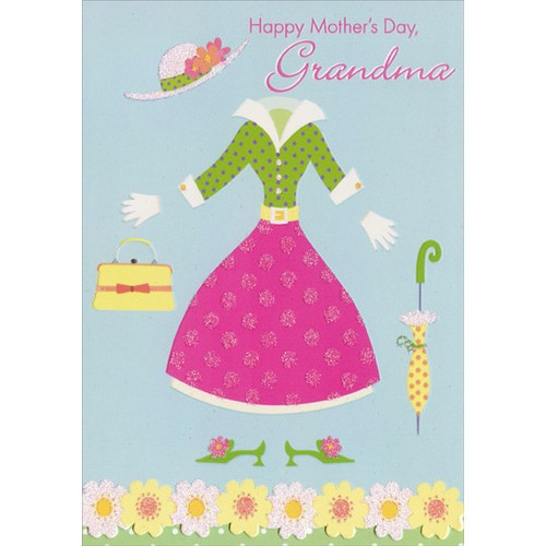 Hat, Dress, Purse and Umbrella: Grandma Mother's Day Card: Happy Mother's Day, Grandma