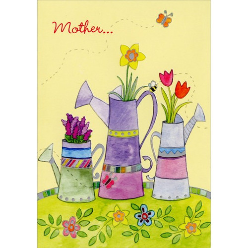 Watering Can Flower Pots: Mother Mother's Day Card: Mother…