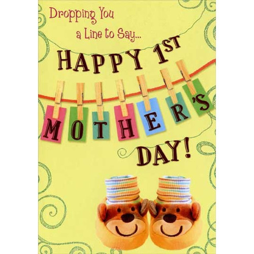 Bear Slippers: 1st Mother's Day Mother's Day Card: Dropping You a Line to Say… Happy 1st Mother's Day