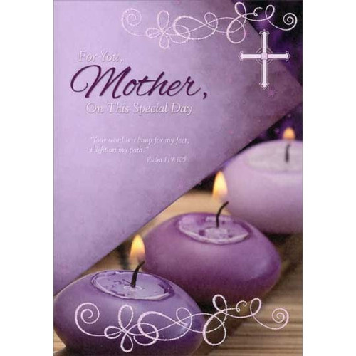 3 Purple Candles: Mother Religious Mother's Day Card: For You, Mother, On This Special Day - 'Your word is a lamp for my feet, a light on my path.' Psalm 119:105