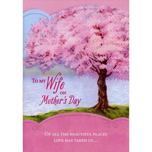 Cherry Blossom Die Cut Mother's Day Card: To my Wife on Mother's Day - Of all the beautiful places love has taken us...