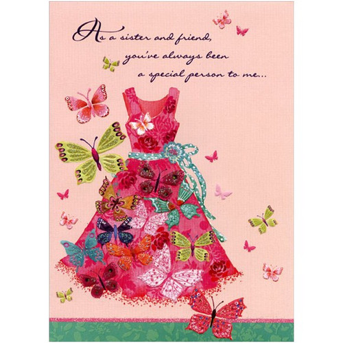 Butterflies and Red Dress: Sister Mother's Day Card: As a sister and friend, you've always been a special person to me…