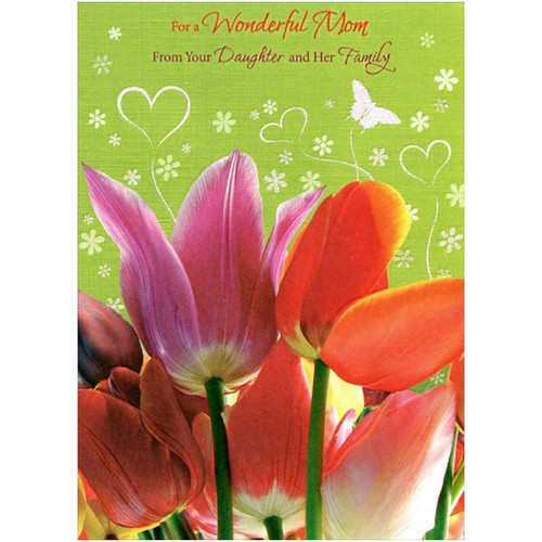 Large Flower Petals and White Hearts: Mom Mother's Day Card: For a Wonderful Mom From Your Daughter and Her Family