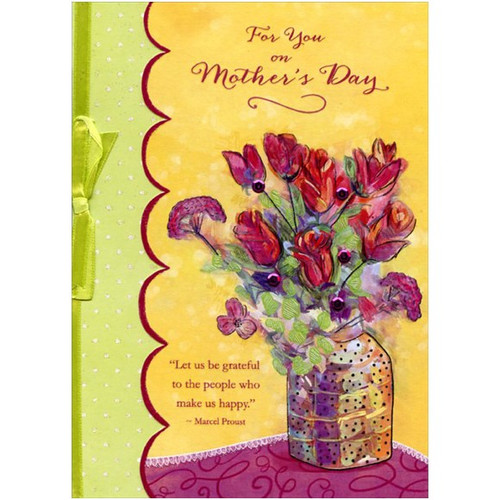 Roses with Yellow Ribbon and Purple Sequins Handmade Premier Collection Mother's Day Card: For You on Mother's Day - “Let us be grateful to the people who make us happy.” ~ Marcel Proust