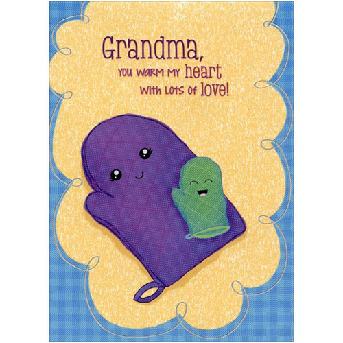 Textured Oven Mitts: Grandma Mother's Day Card: Grandma, you warm my heart with lots of love!