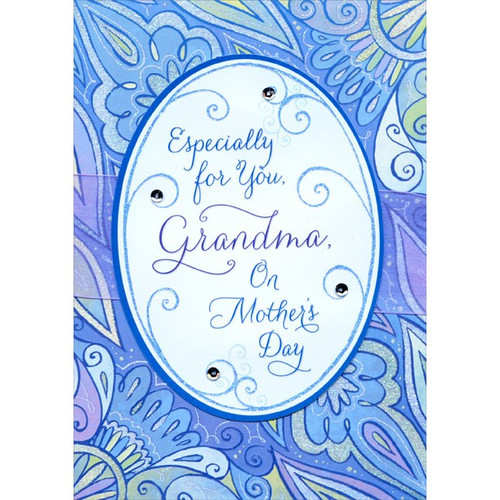 Die Cut Oval with Purple Ribbon and Gems Handmade: Grandma Mother's Day Card: Especially for You, Grandma, on Mother's Day