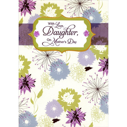 Floral on Cream with Purple Ribbon Handmade: Daughter Premier Collection Mother's Day Card: With Love, Daughter, on Mother's Day