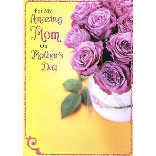 Tip On Pink Rose and Pink Ribbon Handmade: Mom Mother's Day Card: For My Amazing Mom on Mother's Day