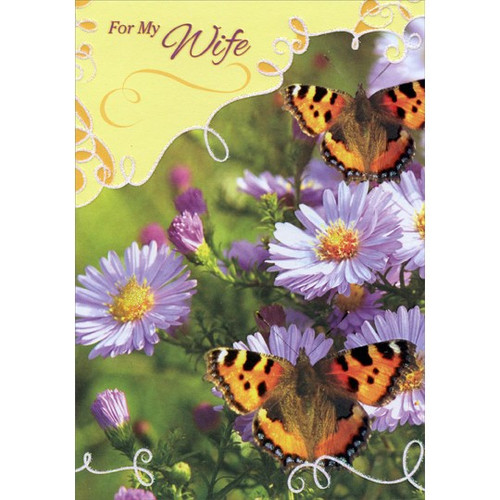 Two Butterflies on Puple Flowers: Wife Birthday Card: For My Wife