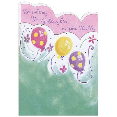 Pink, Yellow and Purple Balloons Die Cut: Goddaughter Birthday Card: Remembering You, Goddaughter, on Your Birthday