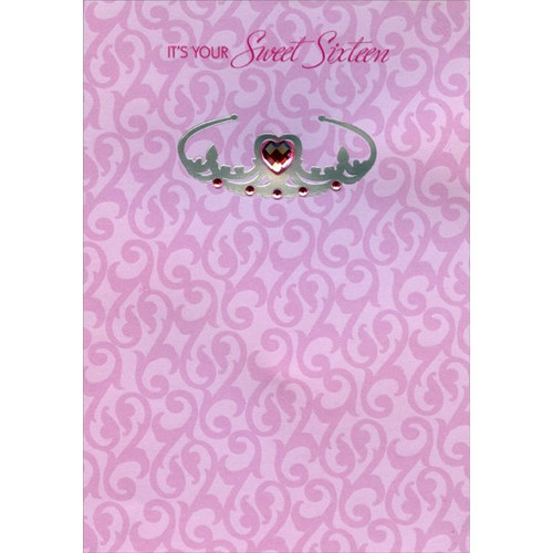 Sweet Sixteen Pink Heart Gem on Silver Foil Tiara: 16th Birthday Card: It's Your Sweet Sixteen