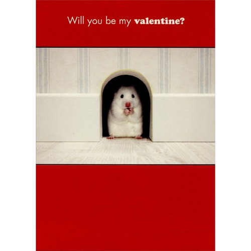 Mouse in Wall Funny Valentine's Day Card: Will you be my valentine?