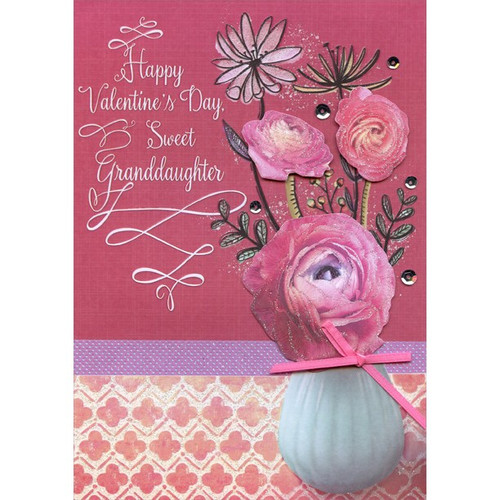 Three Tip On Flowers Hand Crafted: Granddaughter Premium Keepsake Valentine's Day Card: Happy Valentine's Day, Sweet Granddaughter