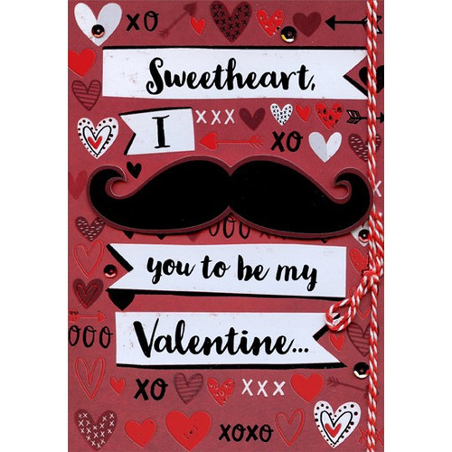 Tip On Mustache Hand Decorated: Sweetheart Masculine Premium Valentine's Day Card: Sweetheart, I mustache you to be my Valentine…