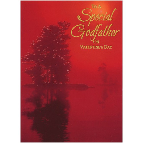 Embossed Tree on Deep Red: Godfather Valentine's Day Card: To a Special Godfather on Valentine's Day