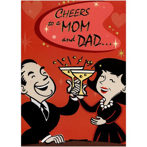 Man and Woman Cheers: Mom & Dad Parents Funny Valentine's Day Card: Cheers to a Mom and Dad…