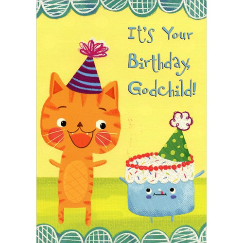 Kitten and Cake Birthday Card for Godchild: It's Your Birthday, Godchild!