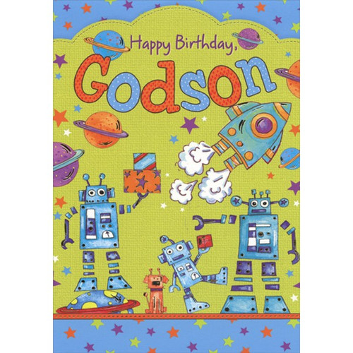 Rockets and Robots Birthday Card for Godson: Happy Birthday, Godson