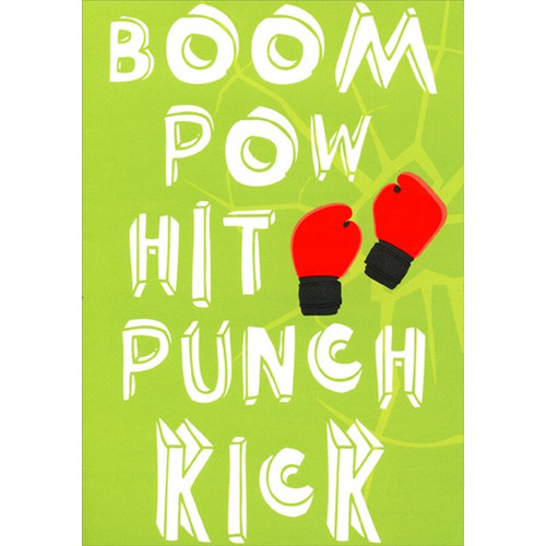 Boom, Pow, Hit and Kick Cancer in the Butt Encouragement Card: Boom Pow Hit Punch Kick