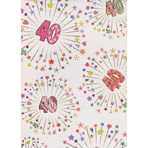 Stars and Hearts Gold Foil Burst Age 40 / 40th Birthday Card: 40