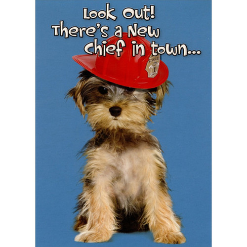 Fire Chief Puppy New Dog Congratulations Card: Look Out! There's a new chief in town…