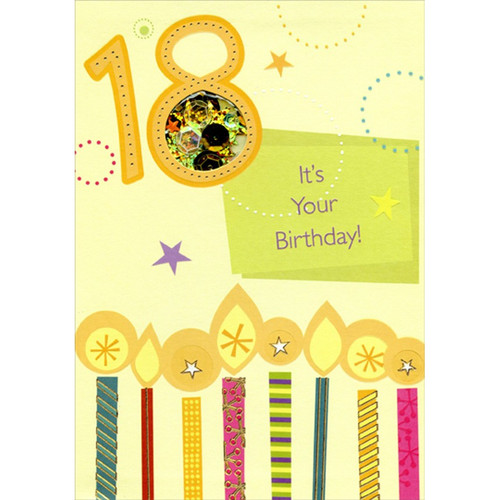 Candles with Sequin Window Age 18 / 18th Birthday Card: 18 - It's Your Birthday!