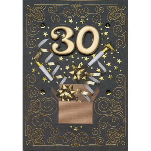 Tip on 30 with Gold Foil Swirls on Black Hand Decorated Keepsake Age 30 / 30th Birthday Card: 30