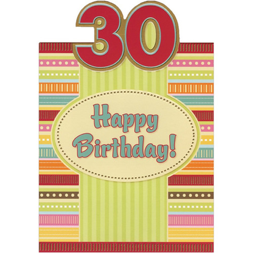 Green Vertical Lines and Colorful Horizontal Lines Die Cut Top Fold Age 30 / 30th Birthday Card: 30 - Happy Birthday!