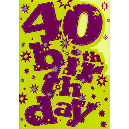 Maroon Letters on Light Green Die Cut Age 40 / 40th Birthday Card: 40th birthday