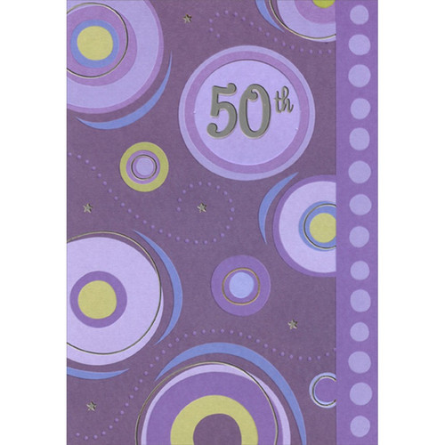 50th Inside Die Cut Circular Window on Purple Age 50 / 50th Birthday Card: 50th