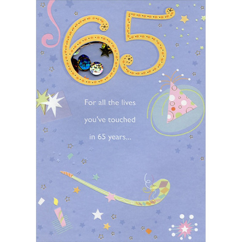 The Lives You've Touched Window Sequins Age 65 / 65th Birthday Card ...