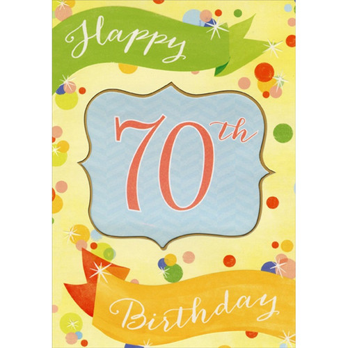 70th Inside Die Cut Window on Light Yellow Background Age 70 / 70th Birthday Card: Happy 70th Birthday