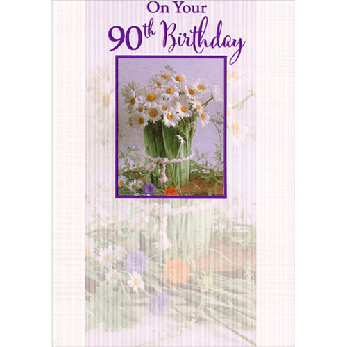 その他 90th Birthday Collection Colorful Letters with Brown Crosshatch Frame Age 90 / 90th