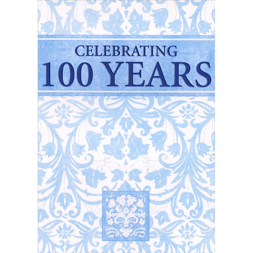 Blue Leaves and Vines on White Background Age 100 / 100th Birthday Card for Him: Celebrating 100 Years