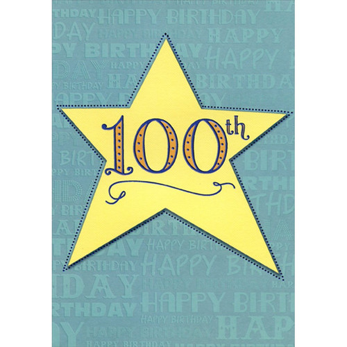 Yellow Star on Blue Background Age 100 / 100th Birthday Card: 100th