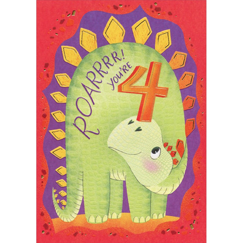 Dinosaur Roar Age 4 / 4th Birthday Card: Roarrrr! You're 4