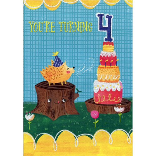 Porcupine on Tree Stump Age 4 / 4th Birthday Card: You're Turning 4