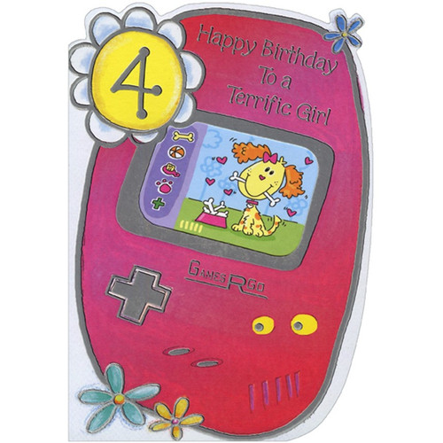 Video Game with Die Cut Window Age 4 / 4th Birthday Card for Girl: Happy Birthday To a Terrific Girl! - 4
