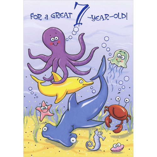 Octopus, Dolphin, Shark and Sea Creatures Age 7 / 7th Birthday Card: For a Great 7-Year-Old!