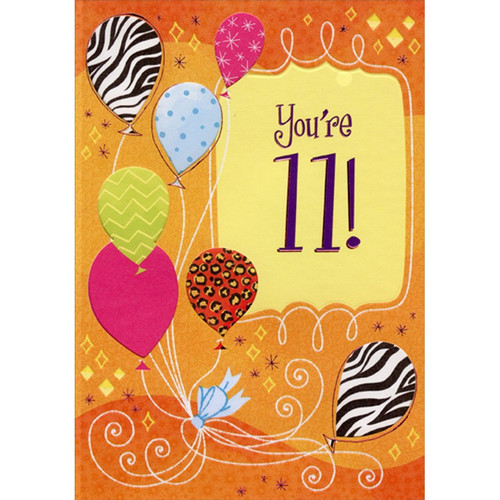 Balloons Die Cut Windows Age 11 / 11th Birthday Card for Girl: You're 11!