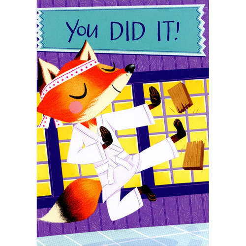 Fox Breaking Board Martial Arts Congratulations Card: You Did It!