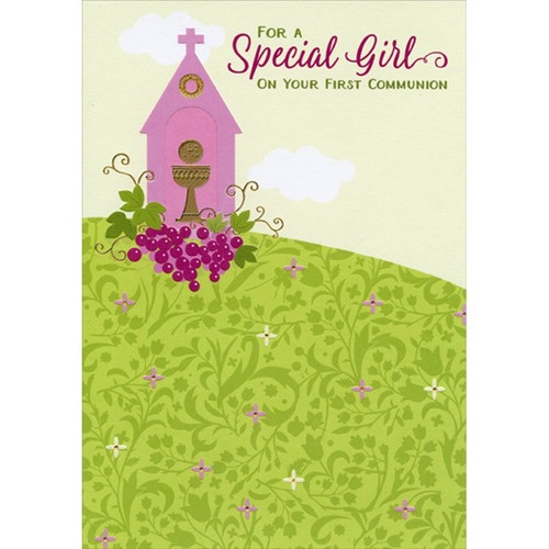 Pink Church on Hill 1st / First Communion Card for Girl: For a Special Girl On Your First Communion